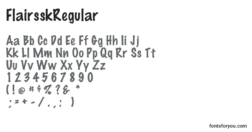 A fonte FlairsskRegular – alfabeto, números, caracteres especiais