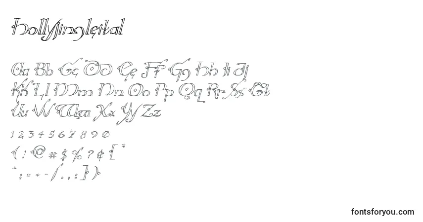 Schriftart Hollyjingleital – Alphabet, Zahlen, spezielle Symbole
