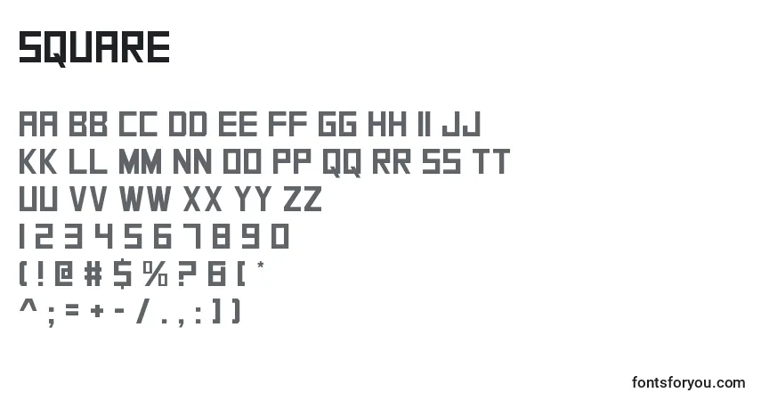 Czcionka Square – alfabet, cyfry, specjalne znaki