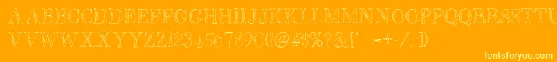 BbPetieBoyLight-Schriftart – Gelbe Schriften auf orangefarbenem Hintergrund