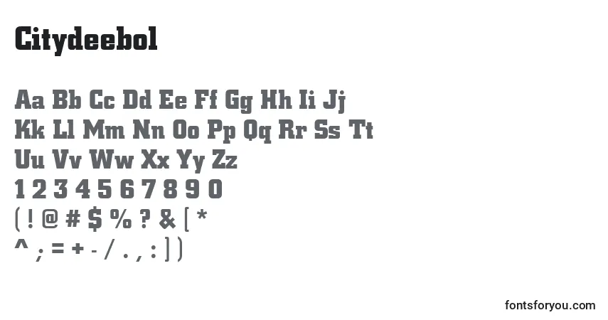 Schriftart Citydeebol – Alphabet, Zahlen, spezielle Symbole