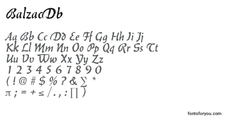 Czcionka BalzacDb – alfabet, cyfry, specjalne znaki