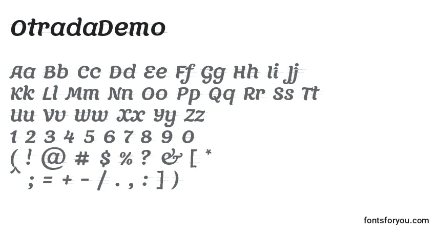Шрифт OtradaDemo – алфавит, цифры, специальные символы