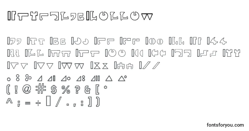 Czcionka InterlacHollow – alfabet, cyfry, specjalne znaki