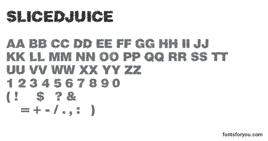 A fonte SlicedJuice – alfabeto, números, caracteres especiais