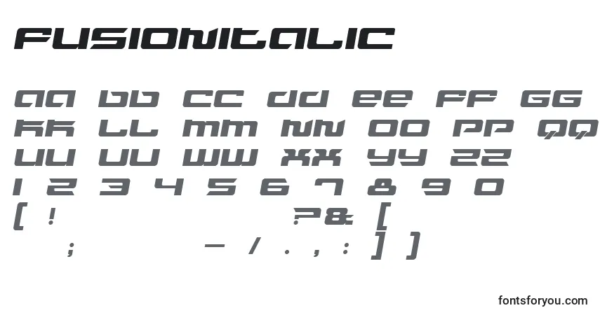 Шрифт FusionItalic – алфавит, цифры, специальные символы