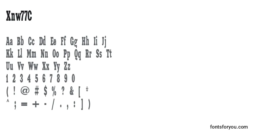 Czcionka Xnw77C – alfabet, cyfry, specjalne znaki