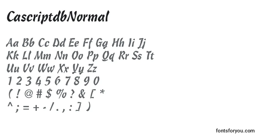 A fonte CascriptdbNormal – alfabeto, números, caracteres especiais