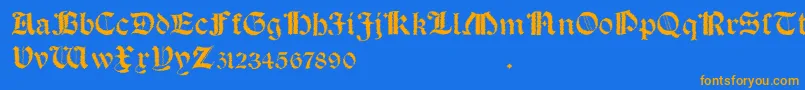 フォントSalterioTrash – オレンジ色の文字が青い背景にあります。