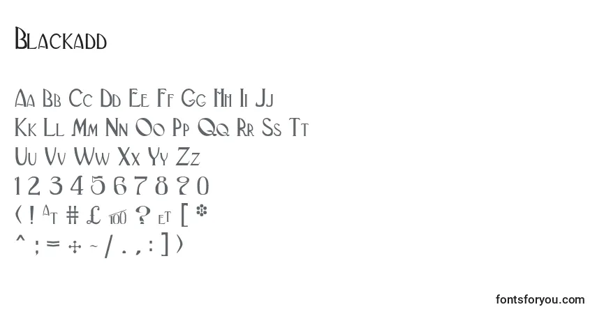 Czcionka Blackadd – alfabet, cyfry, specjalne znaki