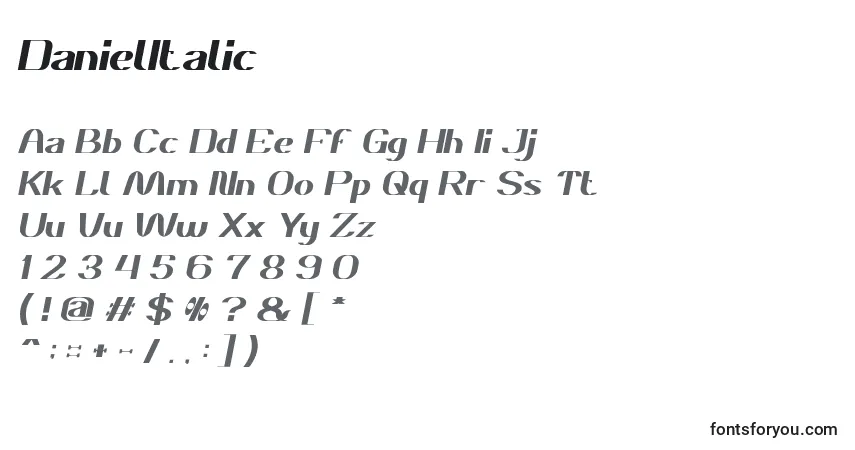A fonte DanielItalic – alfabeto, números, caracteres especiais
