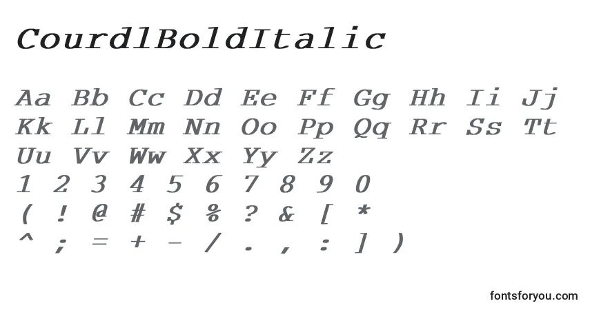 Schriftart CourdlBoldItalic – Alphabet, Zahlen, spezielle Symbole