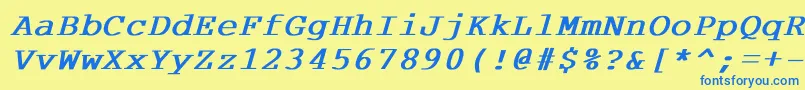 フォントCourdlBoldItalic – 青い文字が黄色の背景にあります。