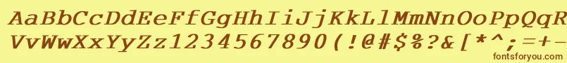 フォントCourdlBoldItalic – 茶色の文字が黄色の背景にあります。