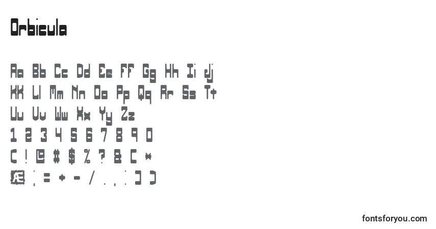 Schriftart Orbicula – Alphabet, Zahlen, spezielle Symbole