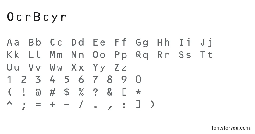 Czcionka OcrBcyr – alfabet, cyfry, specjalne znaki