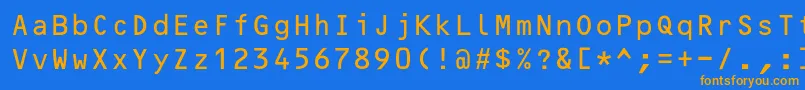 フォントOcrBcyr – オレンジ色の文字が青い背景にあります。