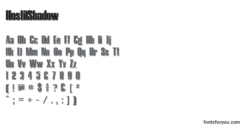 A fonte HostilShadow – alfabeto, números, caracteres especiais