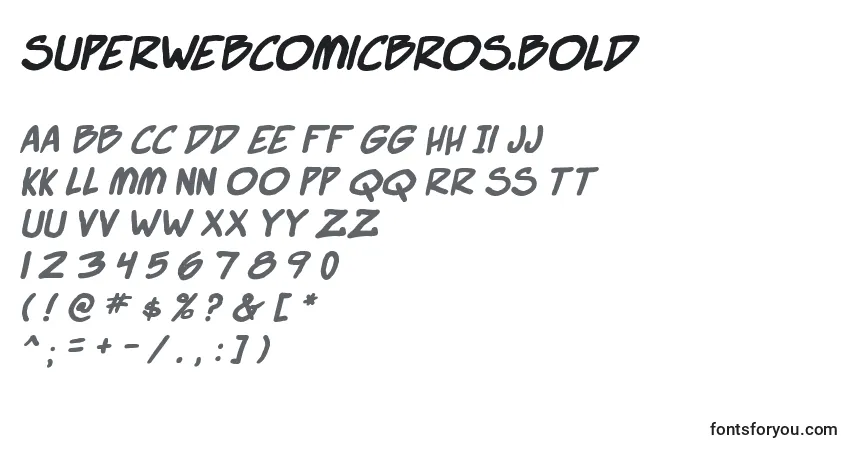 A fonte SuperWebcomicBros.Bold – alfabeto, números, caracteres especiais