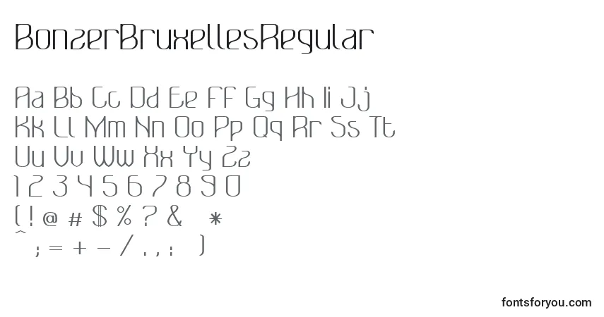A fonte BonzerBruxellesRegular – alfabeto, números, caracteres especiais