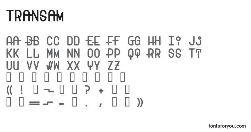 Schriftart Transam – Alphabet, Zahlen, spezielle Symbole