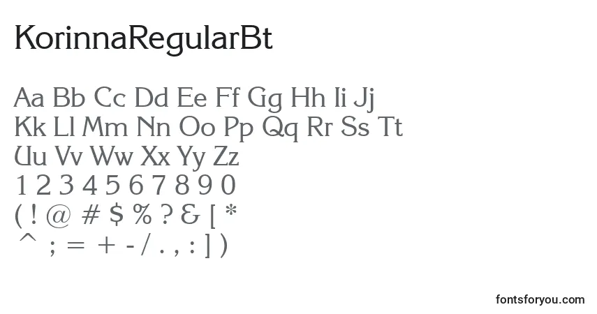 Czcionka KorinnaRegularBt – alfabet, cyfry, specjalne znaki