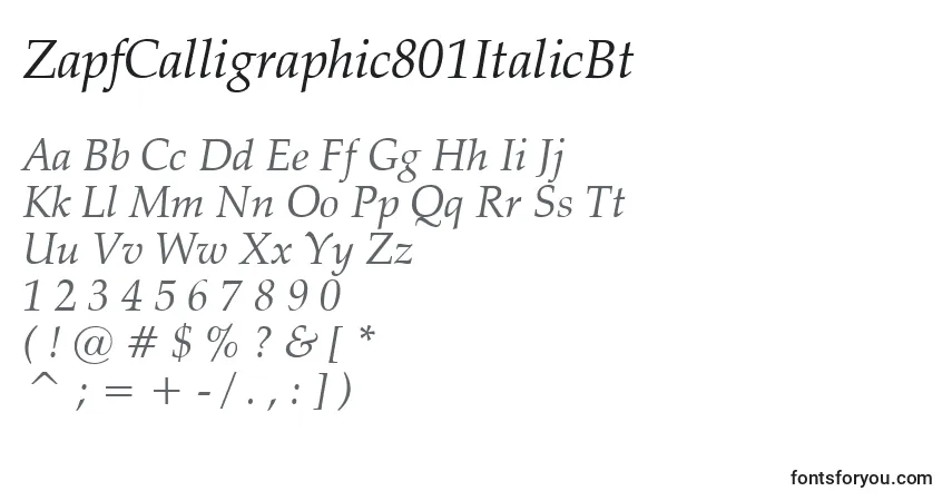 Шрифт ZapfCalligraphic801ItalicBt – алфавит, цифры, специальные символы