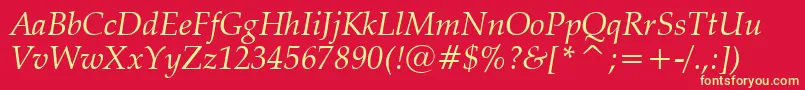 Fonte ZapfCalligraphic801ItalicBt – fontes amarelas em um fundo vermelho