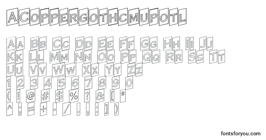 A fonte ACoppergothcmupotl – alfabeto, números, caracteres especiais