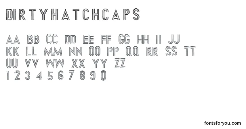Czcionka Dirtyhatchcaps – alfabet, cyfry, specjalne znaki