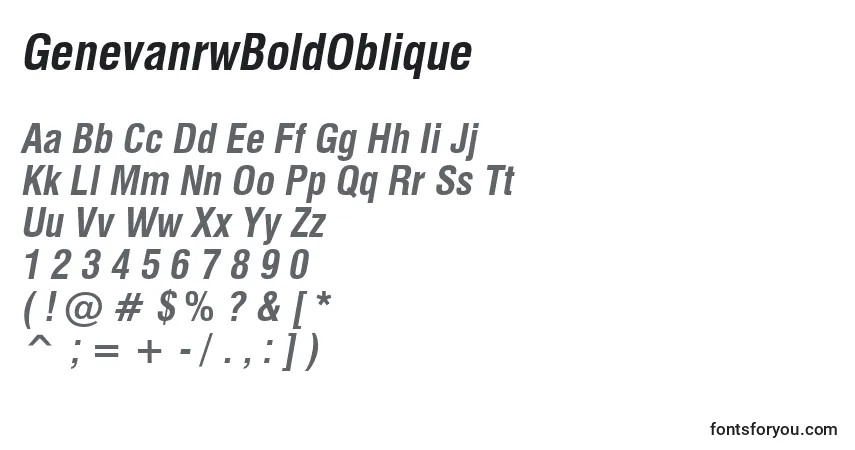 Czcionka GenevanrwBoldOblique – alfabet, cyfry, specjalne znaki