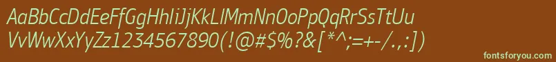 PfbulletinsansproLightitalic-fontti – vihreät fontit ruskealla taustalla
