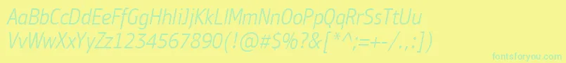 Weitere Informationen zur PfbulletinsansproLightitalic-Schriftart PfbulletinsansproLightitalic-Schriftart – Grüne Schriften auf gelbem Hintergrund
