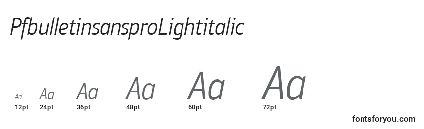 Размеры шрифта PfbulletinsansproLightitalic