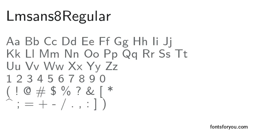 Czcionka Lmsans8Regular – alfabet, cyfry, specjalne znaki