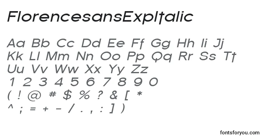 Schriftart FlorencesansExpItalic – Alphabet, Zahlen, spezielle Symbole