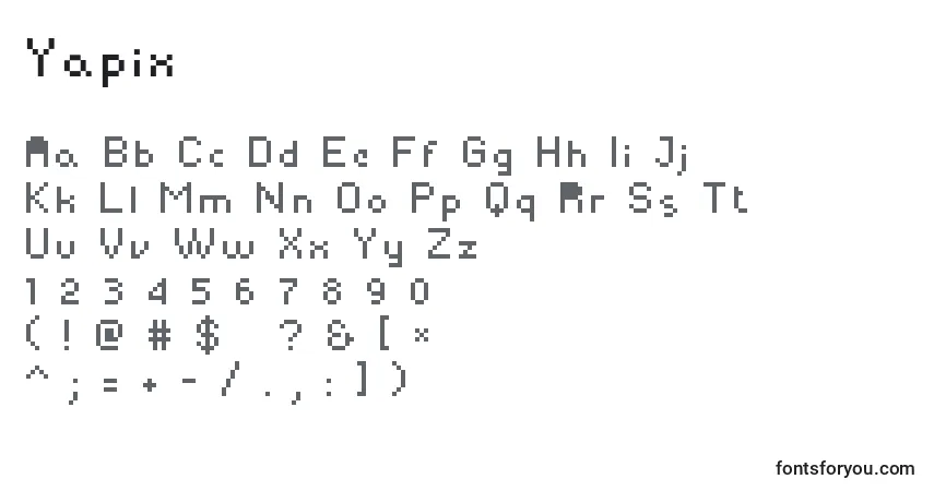 Schriftart Yapix – Alphabet, Zahlen, spezielle Symbole
