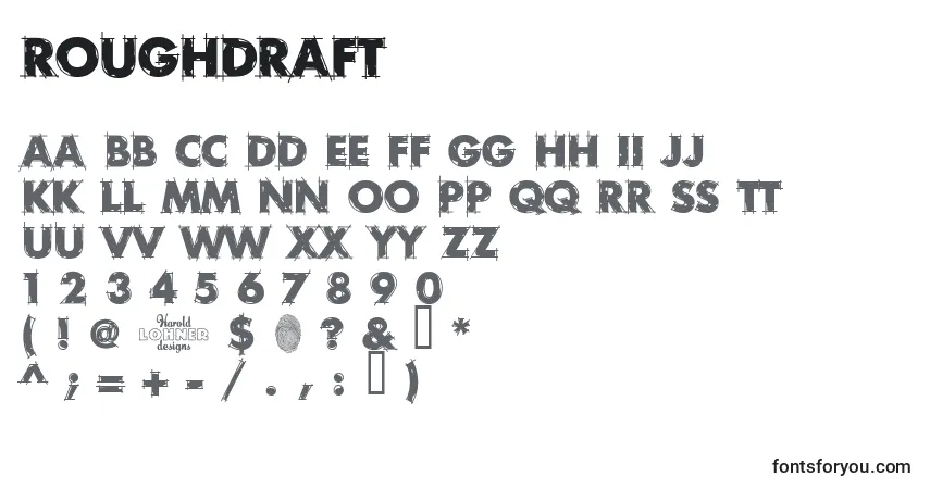 Czcionka RoughDraft – alfabet, cyfry, specjalne znaki