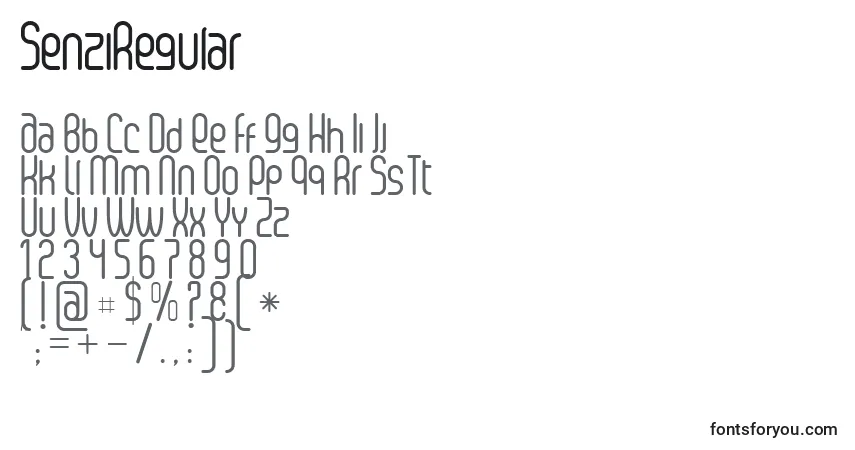 Шрифт SenziRegular – алфавит, цифры, специальные символы