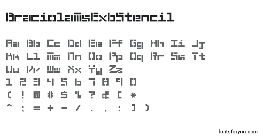 Шрифт BraciolaMsExbStencil – алфавит, цифры, специальные символы