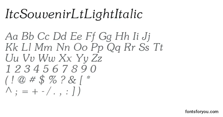 characters of itcsouvenirltlightitalic font, letter of itcsouvenirltlightitalic font, alphabet of  itcsouvenirltlightitalic font
