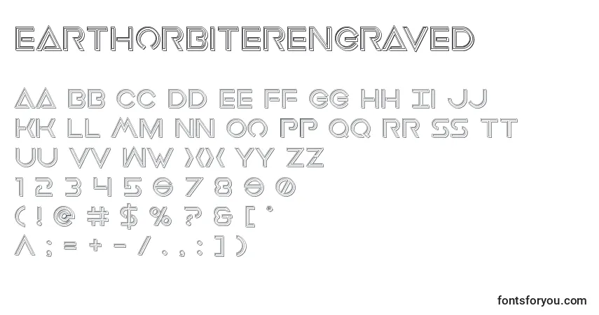 Schriftart Earthorbiterengraved – Alphabet, Zahlen, spezielle Symbole