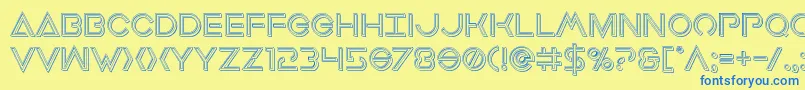 Earthorbiterengraved-Schriftart – Blaue Schriften auf gelbem Hintergrund