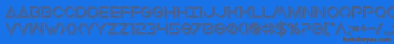 Earthorbiterengraved-Schriftart – Braune Schriften auf blauem Hintergrund