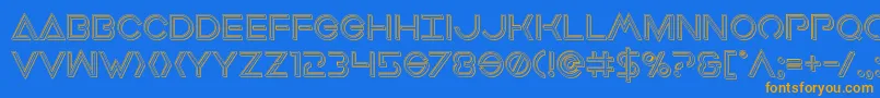 Earthorbiterengraved-Schriftart – Orangefarbene Schriften auf blauem Hintergrund