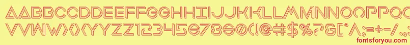 Earthorbiterengraved-Schriftart – Rote Schriften auf gelbem Hintergrund