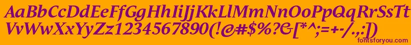 AndulkaTextProBoldItalic-fontti – violetit fontit oranssilla taustalla