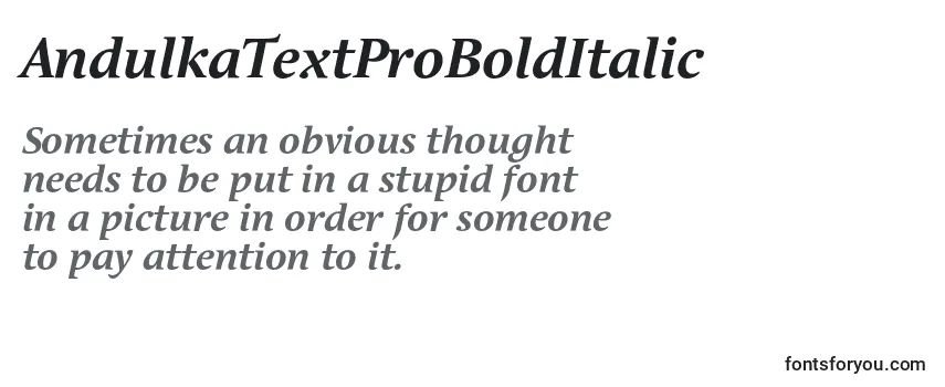Review of the AndulkaTextProBoldItalic Font
