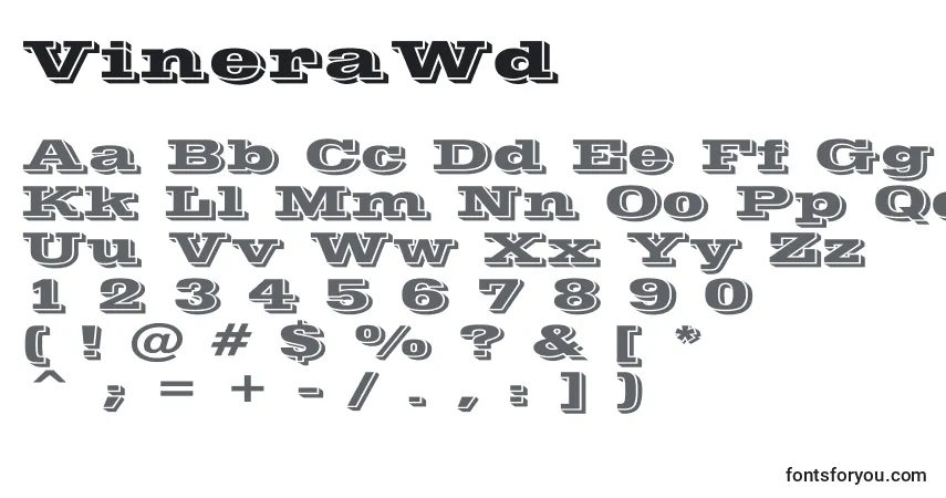 A fonte VineraWd – alfabeto, números, caracteres especiais