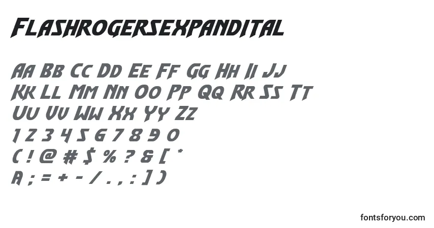 A fonte Flashrogersexpandital – alfabeto, números, caracteres especiais